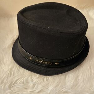 Velcom Black Bucket  Felt Hat with Leather Trim
